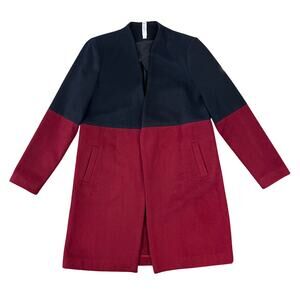 Mural Women's Navy and Burgundy Color Block Coat  - SIZE S